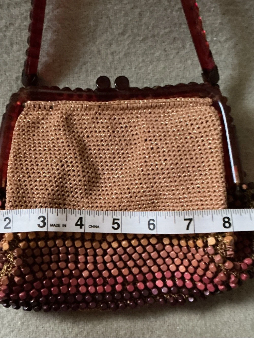Hand Crafted Pink and Brown Beaded Wristlet with Tortoiseshell Handle